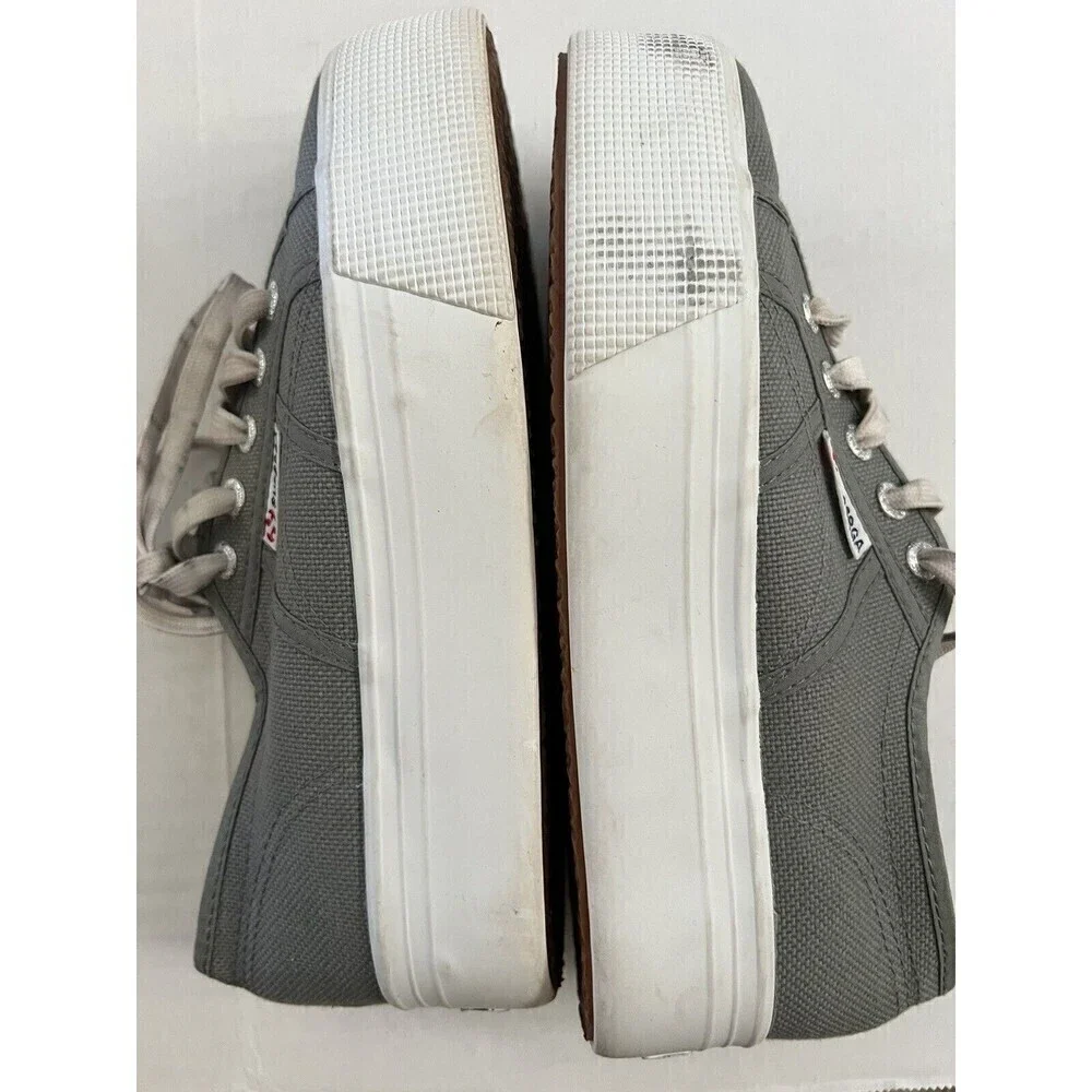 Superga Womens Size 37.5 Gray Canvas Platform Chunky Lace Up Sneakers Shoes US 7